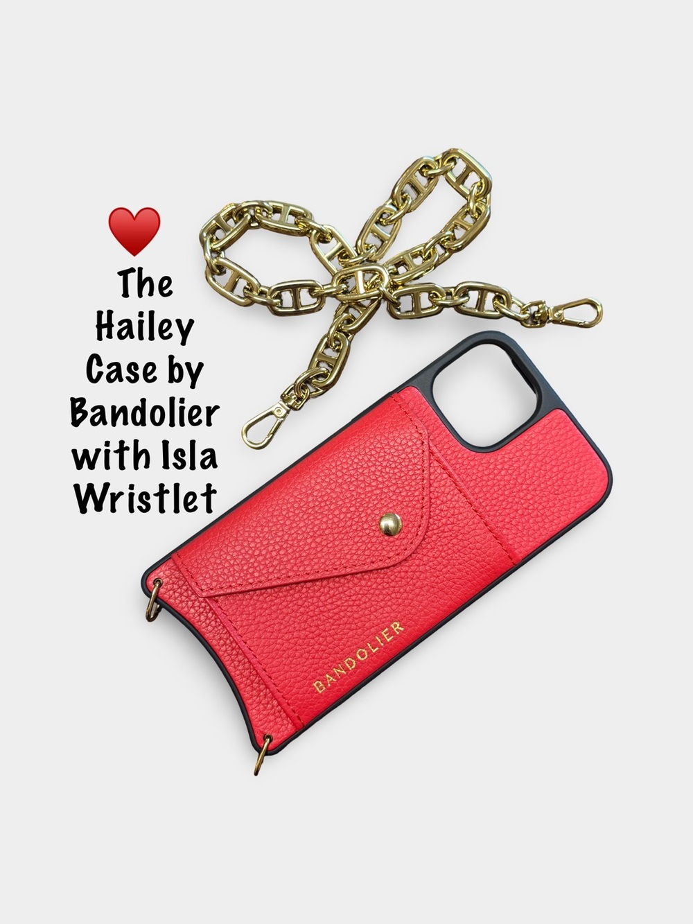 Bandolier Hailey Case for iPhone 14 in Red/Gold with Isla Wristlet